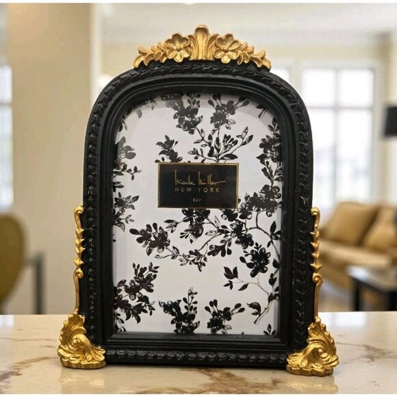 New Nicole Miller Black Gold BOHO Floral Hollywood Regency Picture Frame 5x7 - Picture 1 of 3